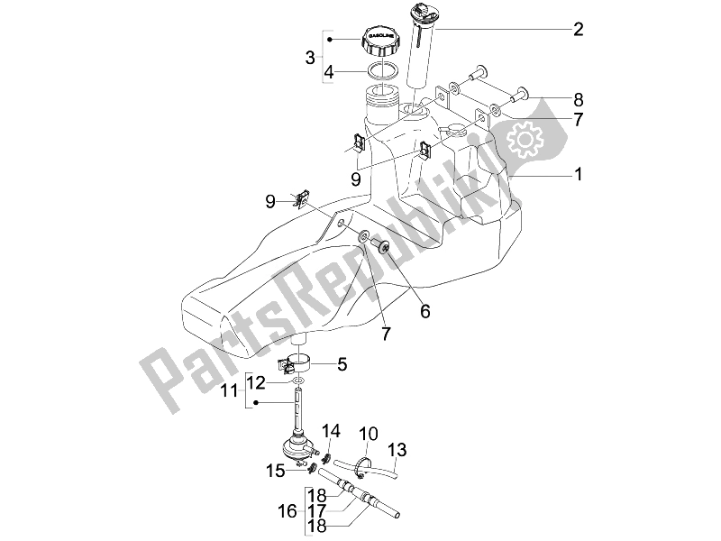 All parts for the Fuel Tank of the Gilera Stalker Naked UK 50 2008