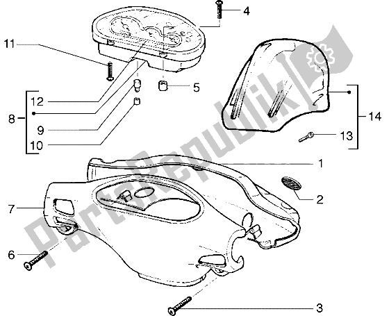 All parts for the Speedometers Kms.-handlebar Covers of the Gilera Runner 50 1998