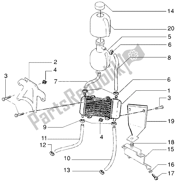 All parts for the Expansion Tank-cooler of the Gilera DNA M Y 50 1998