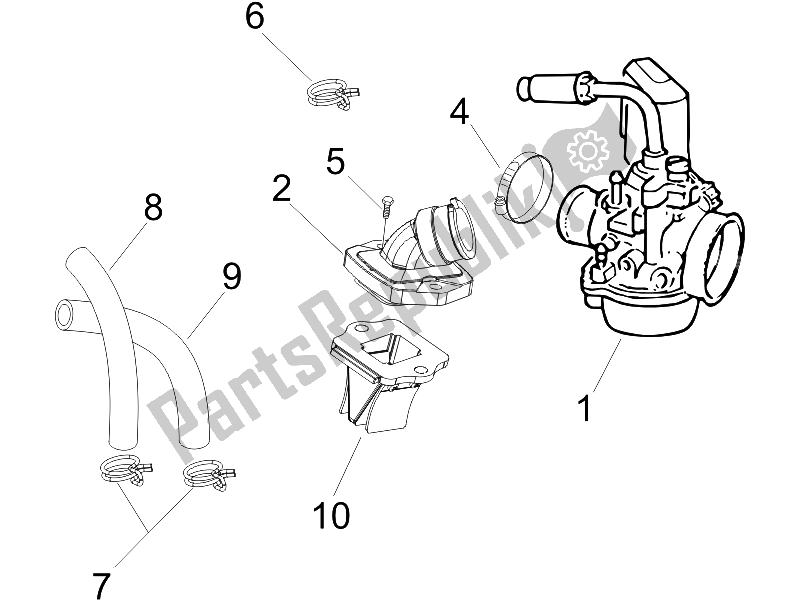 All parts for the Carburettor, Assembly - Union Pipe of the Gilera Runner 50 SP 2007