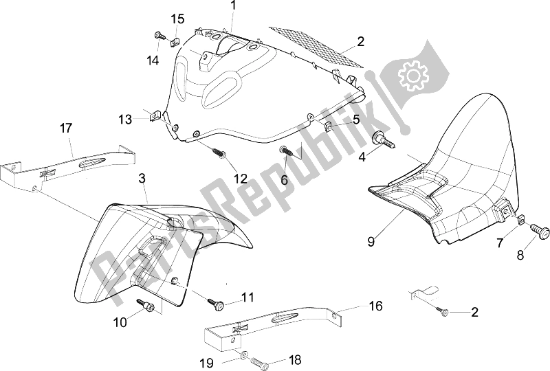 All parts for the Wheel Huosing - Mudguard of the Gilera Nexus 500 E3 2009