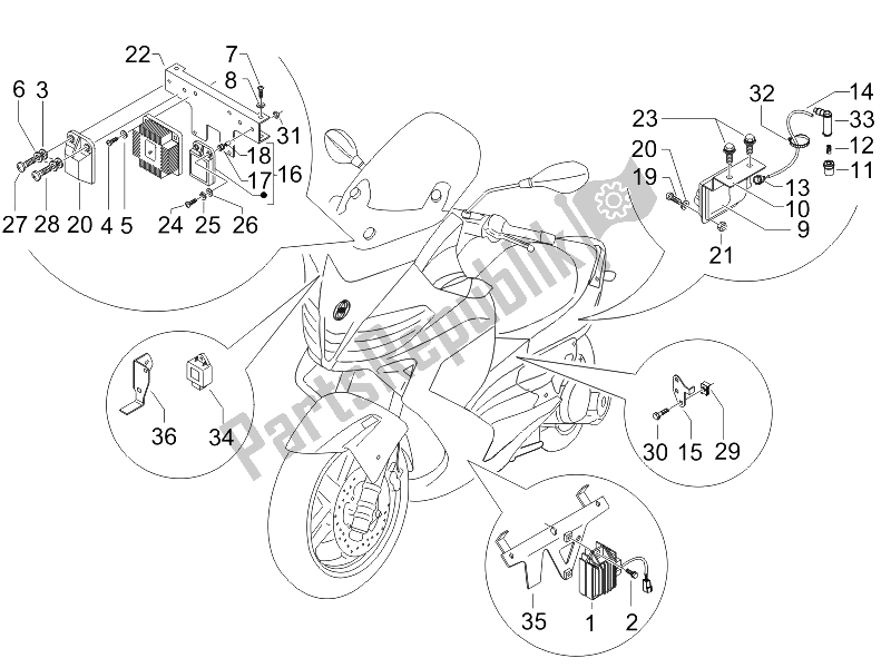 Todas las partes para Reguladores De Voltaje - Unidades De Control Electrónico (ecu) - H. T. Bobina de Gilera Nexus 500 SP E3 2006