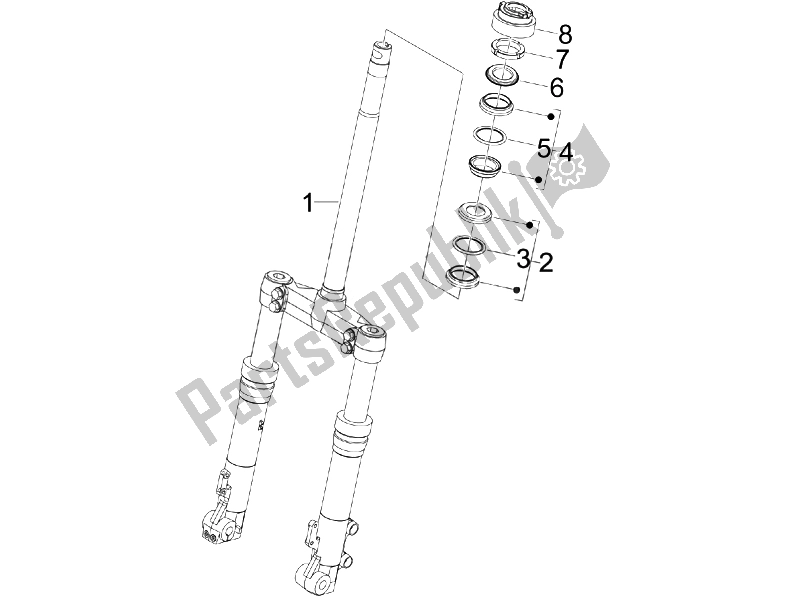 All parts for the Fork/steering Tube - Steering Bearing Unit of the Gilera Runner 125 ST 4T E3 2008