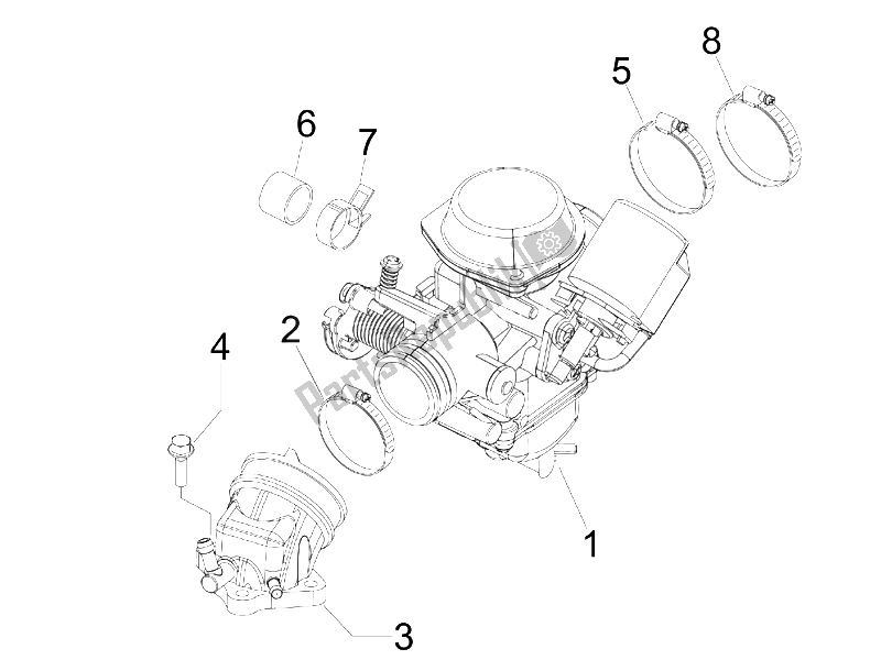 Tutte le parti per il Carburatore, Gruppo - Raccordo del Gilera Runner 125 VX 4T E3 Serie Speciale 2007
