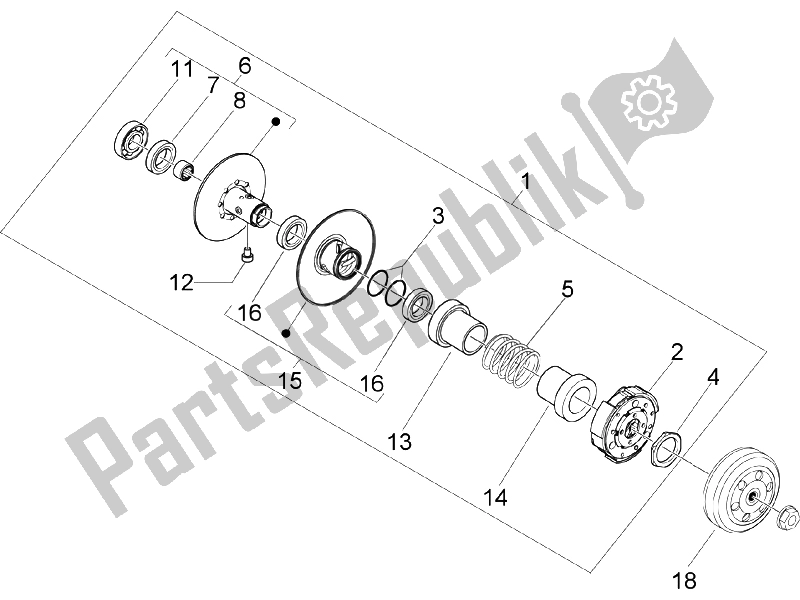 All parts for the Driven Pulley of the Gilera Storm 50 UK 2007