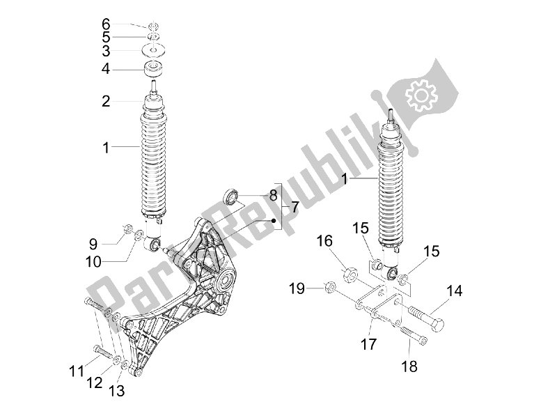 Toutes les pièces pour le Suspension Arrière - Amortisseur / S du Gilera Runner 125 VX 4T Race E3 UK 2006