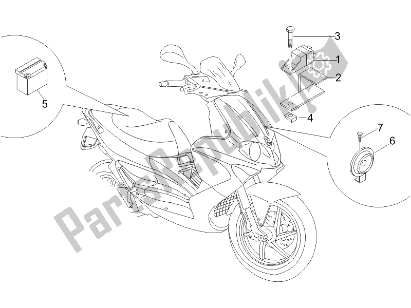 Tutte le parti per il Interruttori Del Telecomando - Batteria - Avvisatore Acustico del Gilera Runner 125 VX 4T SC E3 UK 2006