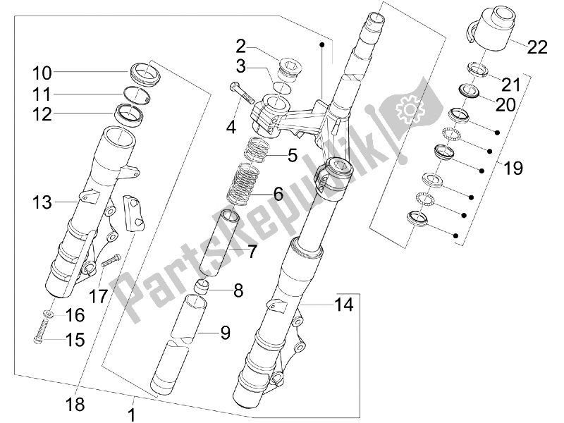 Toutes les pièces pour le Fourche / Tube De Direction - Palier De Direction du Gilera Nexus 300 IE E3 2008