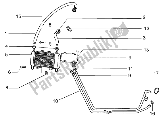 All parts for the Cooling System of the Gilera Runner 50 Purejet 1998