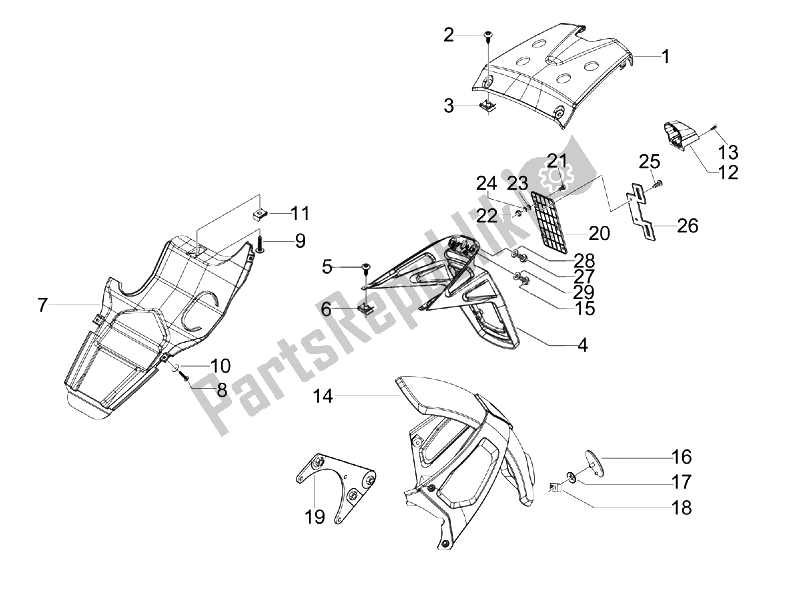 Toutes les pièces pour le Capot Arrière - Protection Contre Les éclaboussures du Gilera Runner 125 ST 4T E3 2008