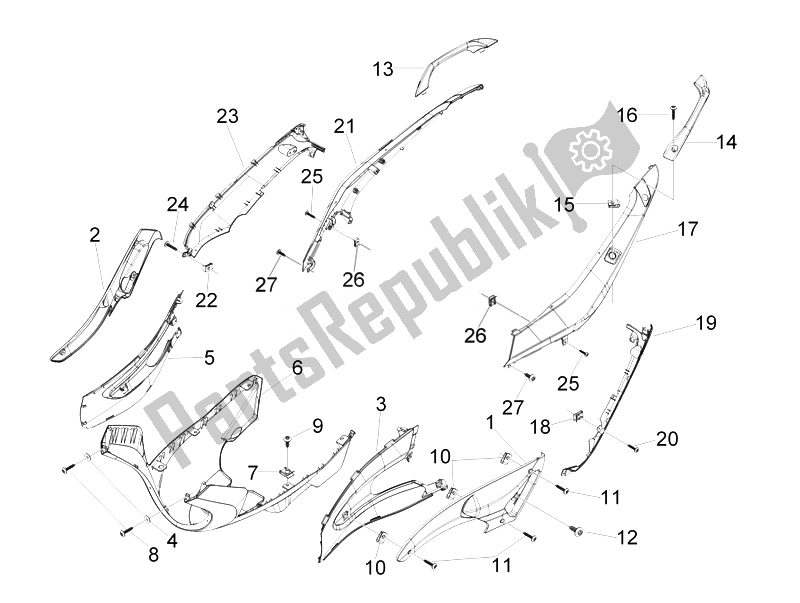 Toutes les pièces pour le Couvercle Latéral - Spoiler du Gilera Runner 200 ST 4T E3 2008