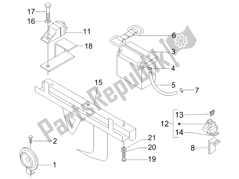 All parts for the Remote Control Switches - Battery - Horn of the Gilera Nexus 250 SP E3 UK 2006