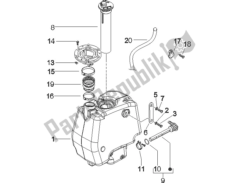 Toutes les pièces pour le Réservoir D'essence du Gilera Runner 50 Pure JET 2005