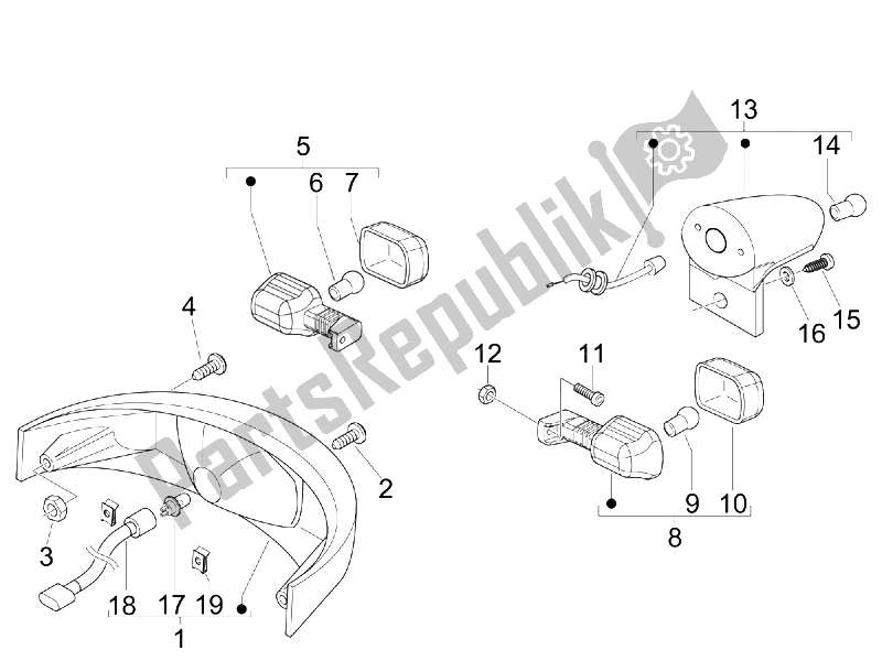 All parts for the Rear Headlamps - Turn Signal Lamps of the Gilera Nexus 125 IE E3 2009