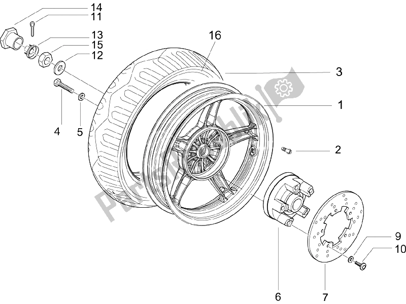 All parts for the Rear Wheel of the Gilera Runner 50 Pure JET SC UK 2005