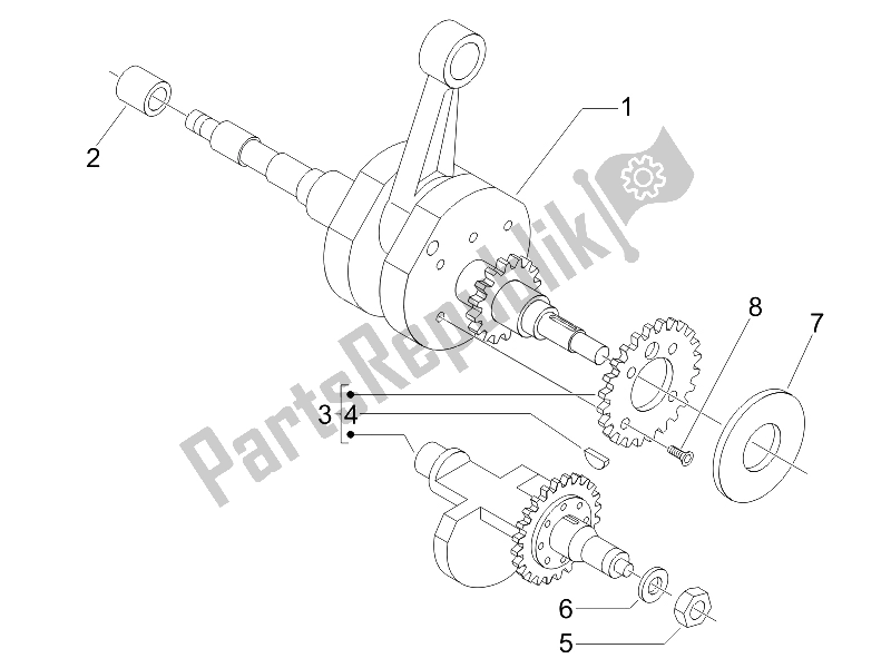 All parts for the Crankshaft of the Gilera Fuoco 500 E3 2007