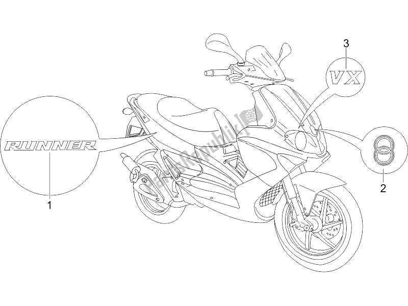 All parts for the Plates - Emblems of the Gilera Runner 125 VX 4T E3 UK 2006