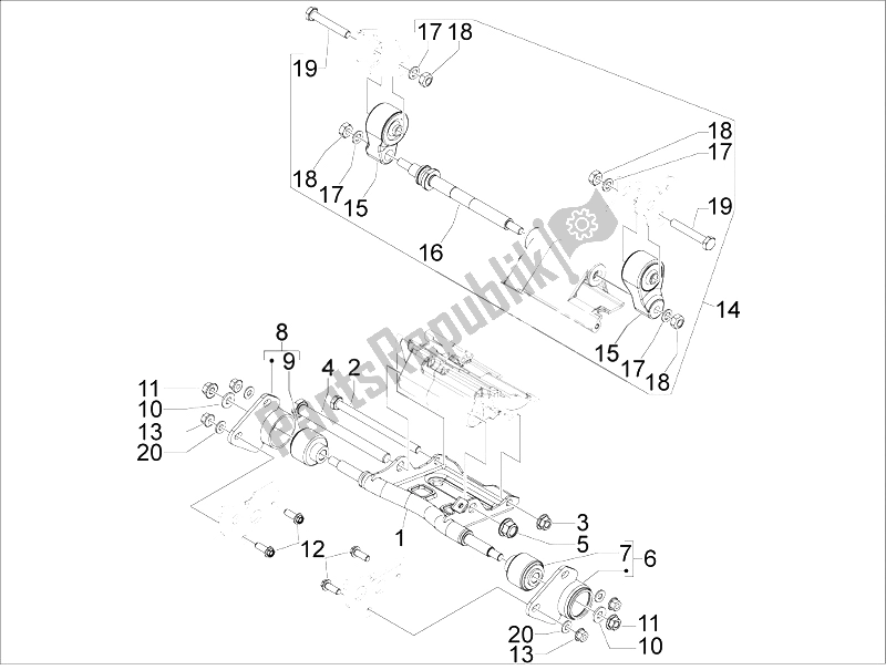 All parts for the Swinging Arm of the Gilera GP 800 2009