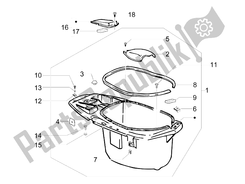 Toutes les pièces pour le Logement De Casque - Sous La Selle du Gilera Storm 50 UK 2007