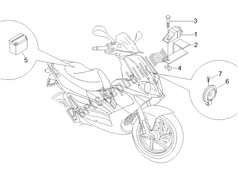 Todas las partes para Interruptores De Control Remoto - Batería - Bocina de Gilera Runner 200 VXR 4T Race E3 UK 2006