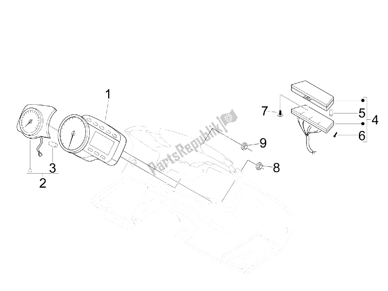 All parts for the Meter Combination-dashbord of the Gilera Nexus 300 IE E3 2009