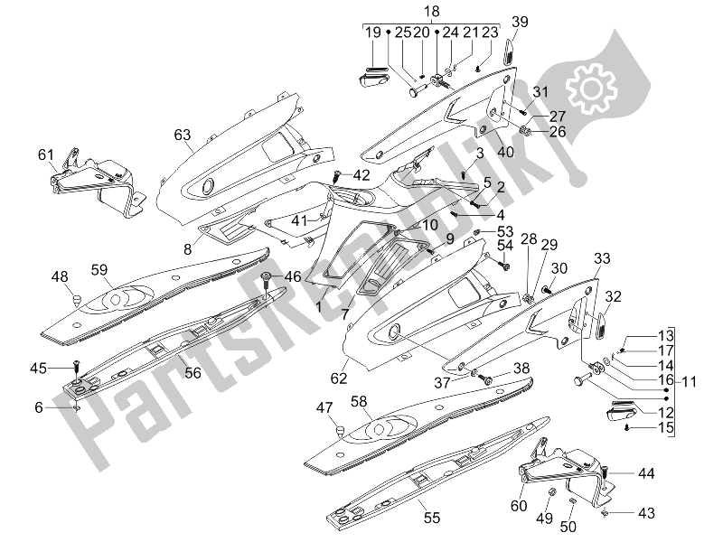 Todas las partes para Cubierta Central - Reposapiés de Gilera Nexus 500 SP E3 2006