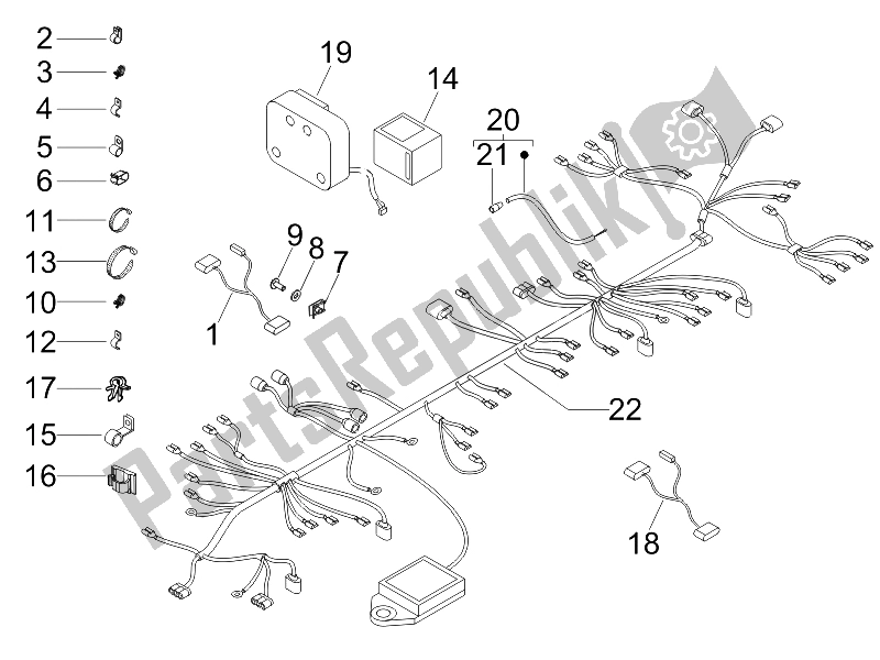 All parts for the Main Cable Harness of the Gilera Nexus 500 E3 2006