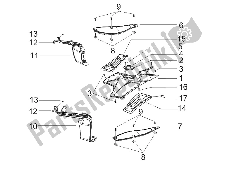 All parts for the Central Cover - Footrests of the Gilera Runner 50 SP 2005