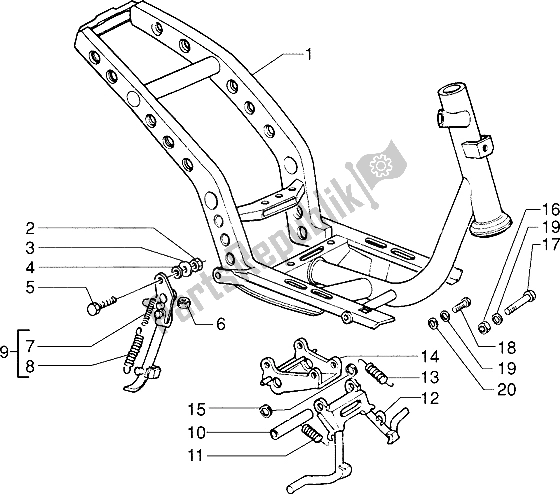 All parts for the Chassis-central Stand of the Gilera Storm 50 1998