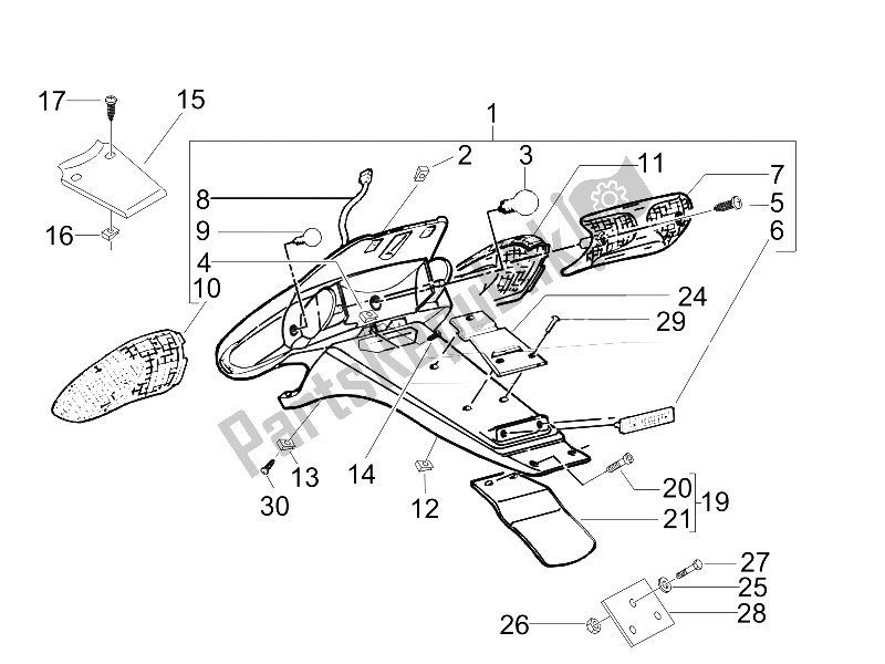 Toutes les pièces pour le Capot Arrière - Protection Contre Les éclaboussures du Gilera Stalker Special Edition 50 2007