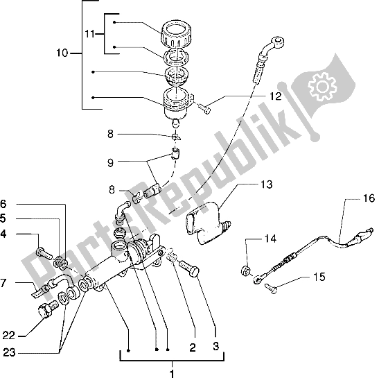 All parts for the Brake Lever-rear Brake Master Cylinder of the Gilera Eaglet Automatic 50 1998