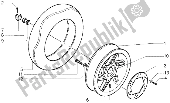 All parts for the Rear Wheel of the Gilera DNA M Y 50 1998