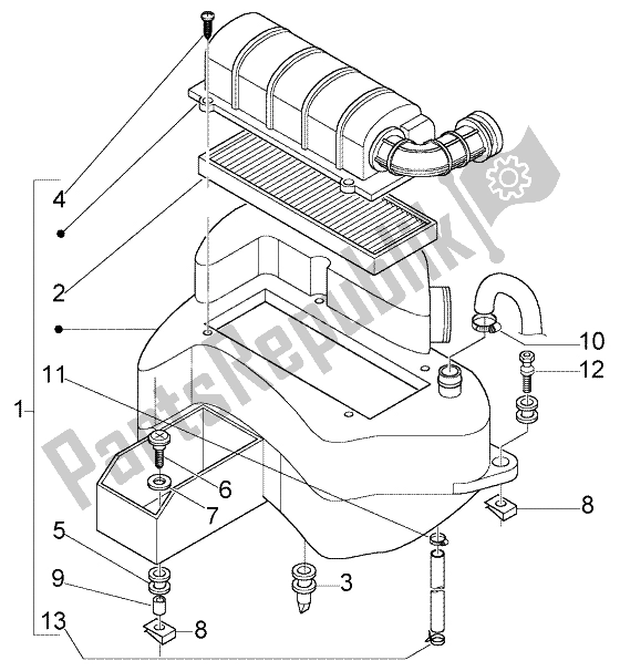 All parts for the Air Filter of the Gilera Nexus 500 1998