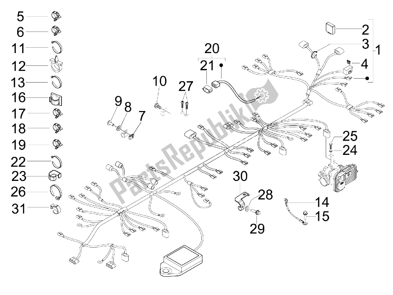 Toutes les pièces pour le Faisceau De Câbles Principal du Gilera Nexus 300 IE E3 2008