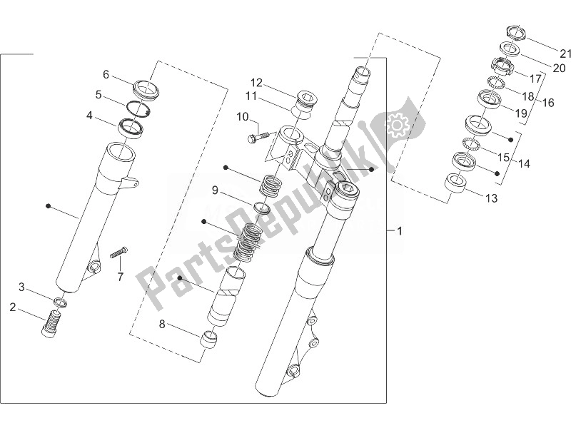 All parts for the Fork/steering Tube - Steering Bearing Unit of the Gilera Runner 125 VX 4T 2005