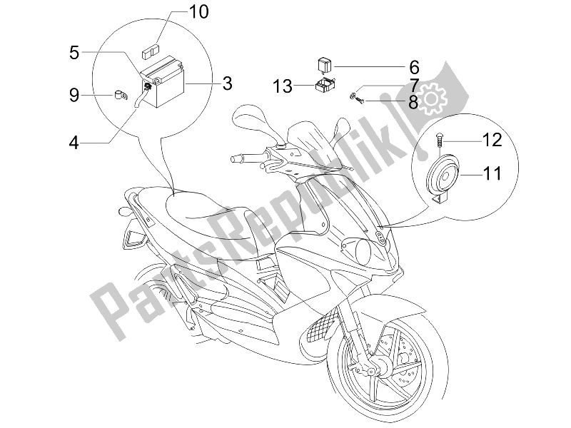 Toutes les pièces pour le Télécommandes - Batterie - Klaxon du Gilera Runner 50 Pure JET Race CH 2006