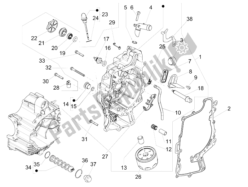 Alle onderdelen voor de Vliegwiel Magneto Deksel - Oliefilter van de Gilera Fuoco 500 4T 4V IE E3 LT 2013