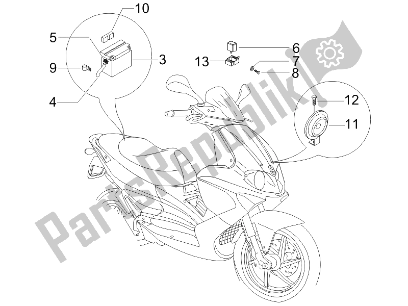 Toutes les pièces pour le Télécommandes - Batterie - Klaxon du Gilera Runner 50 Pure JET SC UK 2005