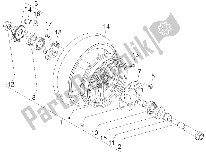 All parts for the Front Wheel of the Gilera Nexus 250 E3 2007
