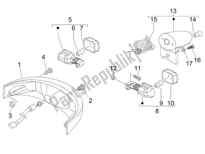 All parts for the Rear Headlamps - Turn Signal Lamps of the Gilera Nexus 250 E3 2007