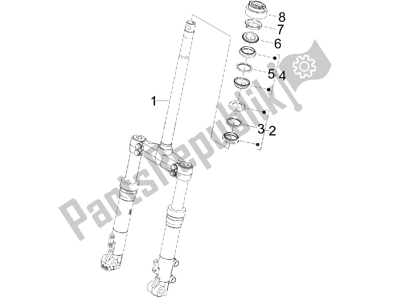 All parts for the Fork/steering Tube - Steering Bearing Unit of the Gilera Runner 125 VX 4T E3 UK 2006