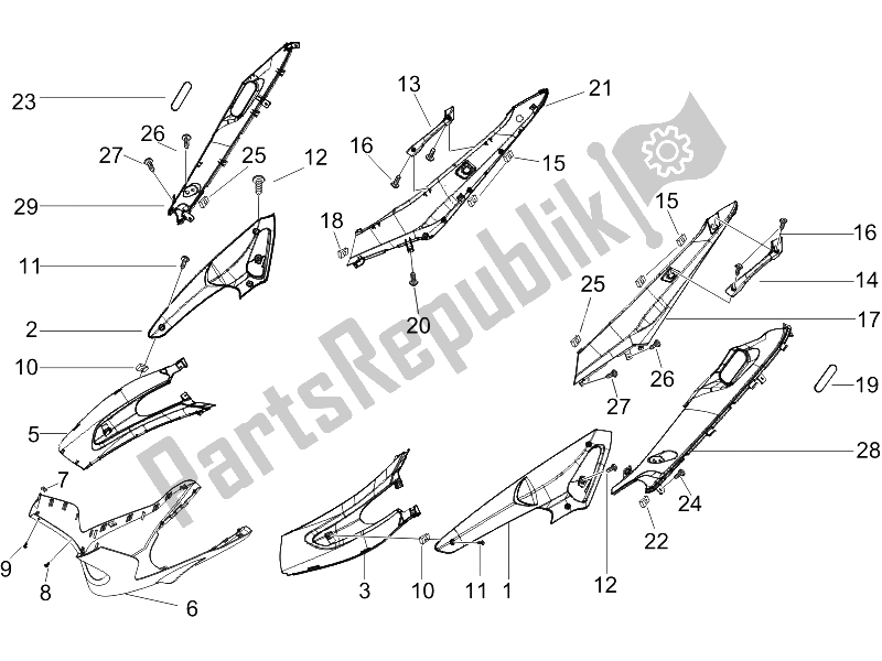 Toutes les pièces pour le Couvercle Latéral - Spoiler du Gilera Runner 125 VX 4T Race E3 2006