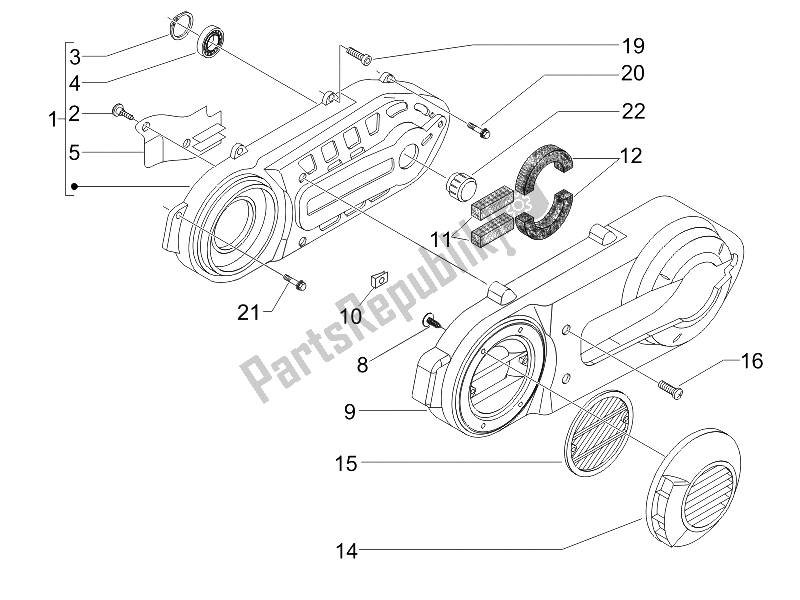 Toutes les pièces pour le Couvercle De Carter - Refroidissement Du Carter du Gilera Nexus 500 E3 2006