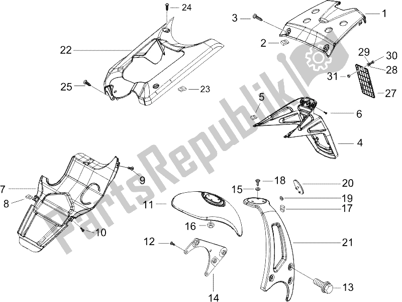 Tutte le parti per il Coperchio Posteriore - Paraspruzzi del Gilera Runner 50 SP UK 2005