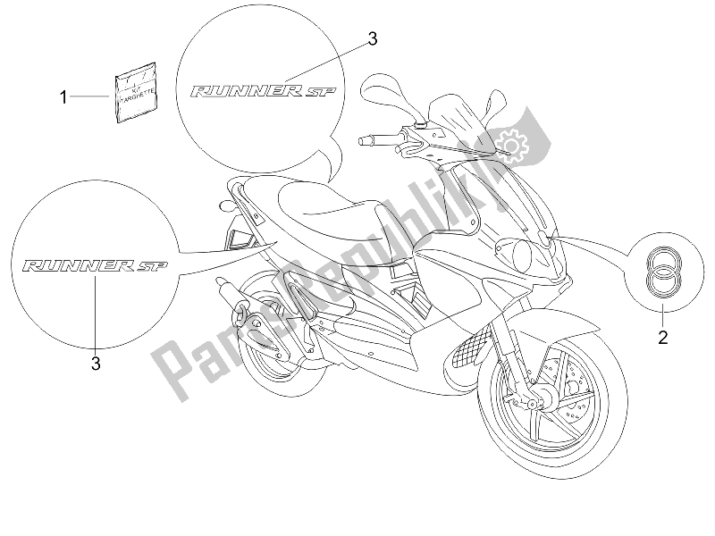 Toutes les pièces pour le Plaques - Emblèmes du Gilera Runner 50 SP 2007