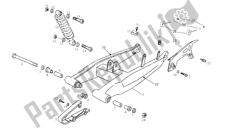 All parts for the Swing Arm - Shock Absorber of the Gilera RCR 50 2013