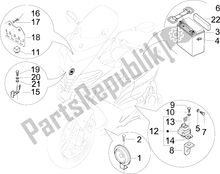 All parts for the Remote Control Switches - Battery - Horn of the Gilera Nexus 500 E3 2009