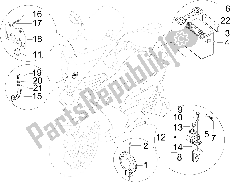 All parts for the Remote Control Switches - Battery - Horn of the Gilera Nexus 500 E3 2009