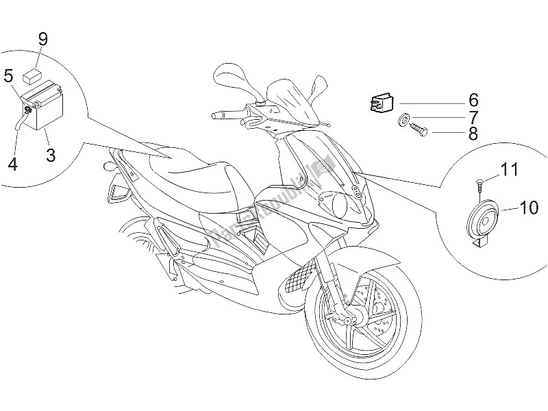 All parts for the Remote Control Switches - Battery - Horn of the Gilera Runner 50 Pure JET 2005