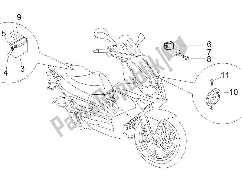 All parts for the Remote Control Switches - Battery - Horn of the Gilera Runner 50 SP 2005